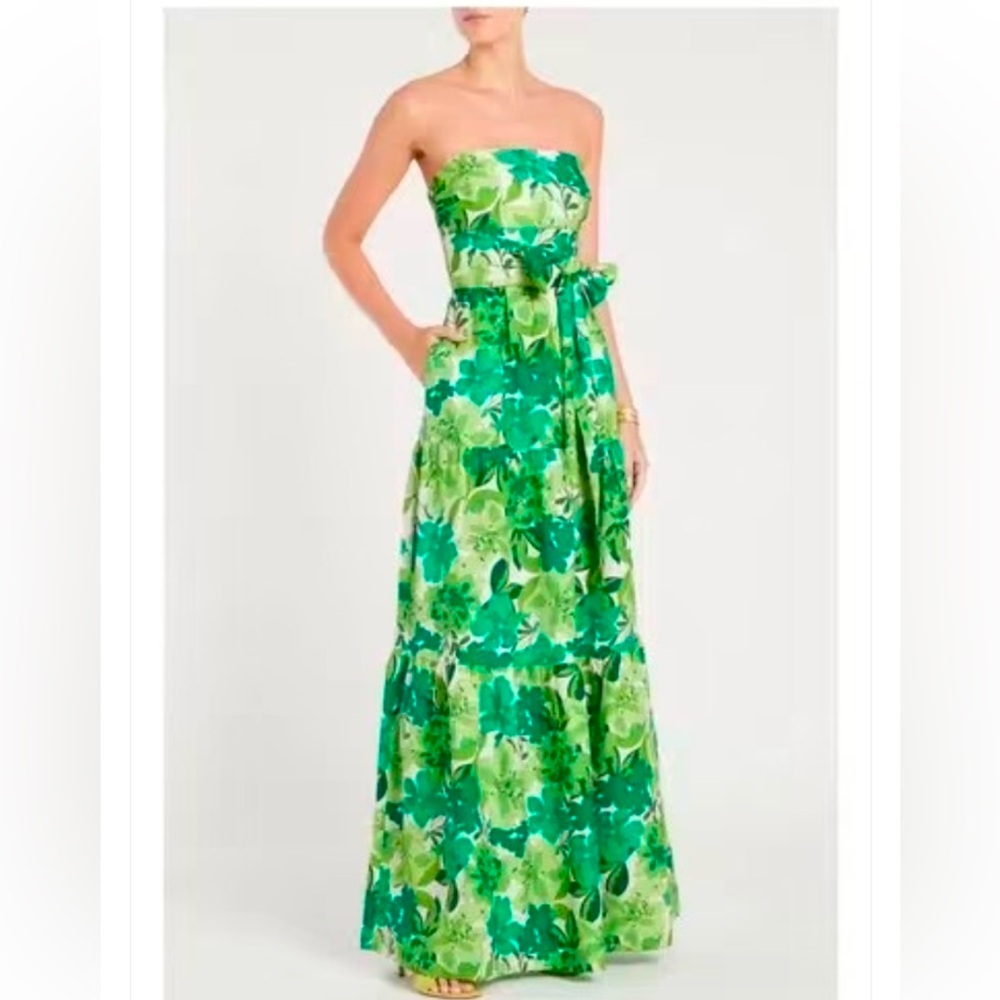 Rebecca Vallance  Marguerita floral strapless dress 
Green Floral Print Sz 4